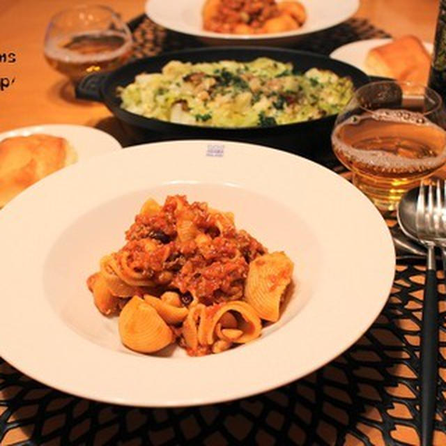 『ラム肉ミートソースパスタ』の夜ごはん。