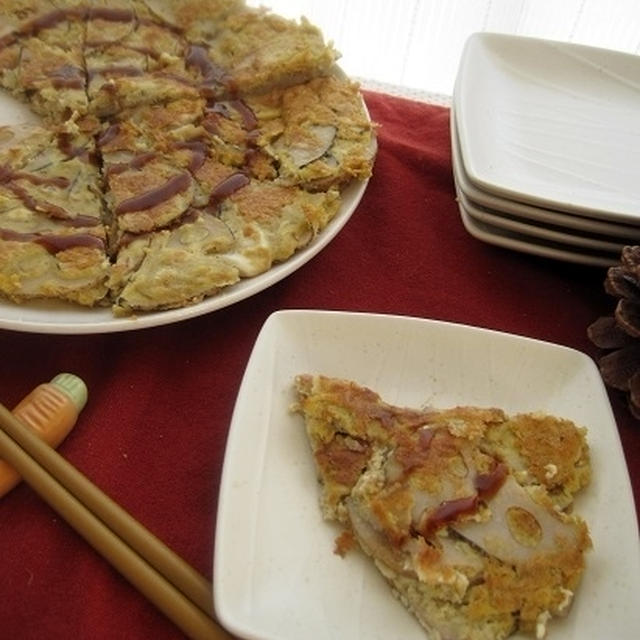 レンコンと豆腐のお好み焼き風