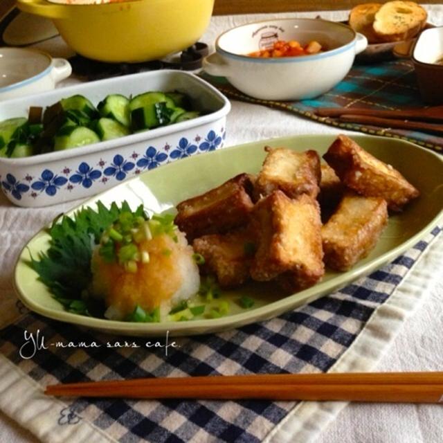 麺つゆで厚揚げの唐揚げ〜おろしポン酢〜秋祭り。