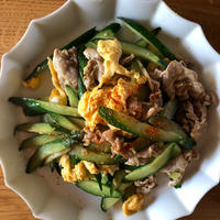 群馬県産きゅうりと豚肉と卵の炒めもの作りました♪