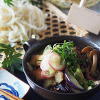 【簡単つけ麺】なすときのこの田舎汁うどん