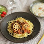 スパゲティミートソースとクリームスープ献立♪