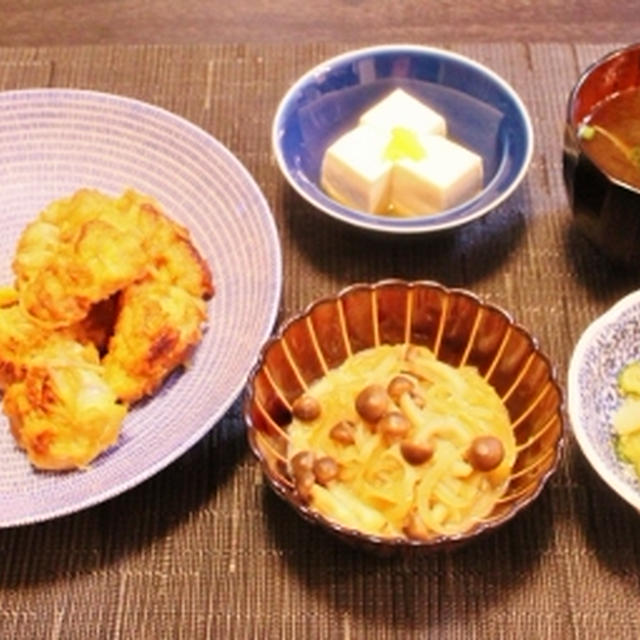 晩ご飯　紅生姜の鶏から揚げなど簡単もんばかりで♪