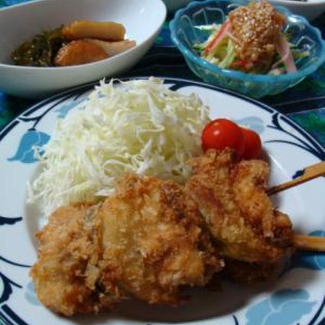 節約レシピ！昨日は串かつと豆腐サラダ。