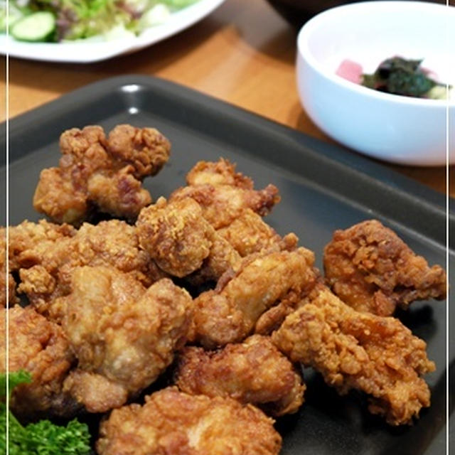 無水鍋de鶏唐揚げ＆まぐろのととろがけ～♪