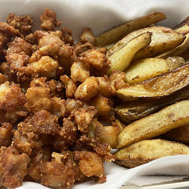 軟骨の唐揚げ・ポテトフライ＆砂肝の酢醤油和え♪