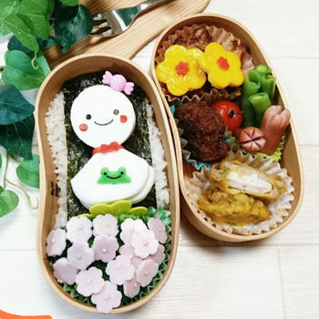 海苔弁でてるてる坊主と紫陽花の梅雨弁当【わっぱ弁当】