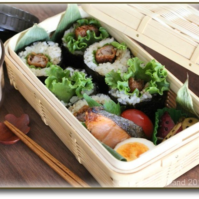 今日のお弁当（ソースカツの海苔巻き弁当）