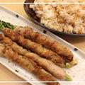 楽うま！アスパラ豚バラ肉巻と残った油で作るニンニクライス！