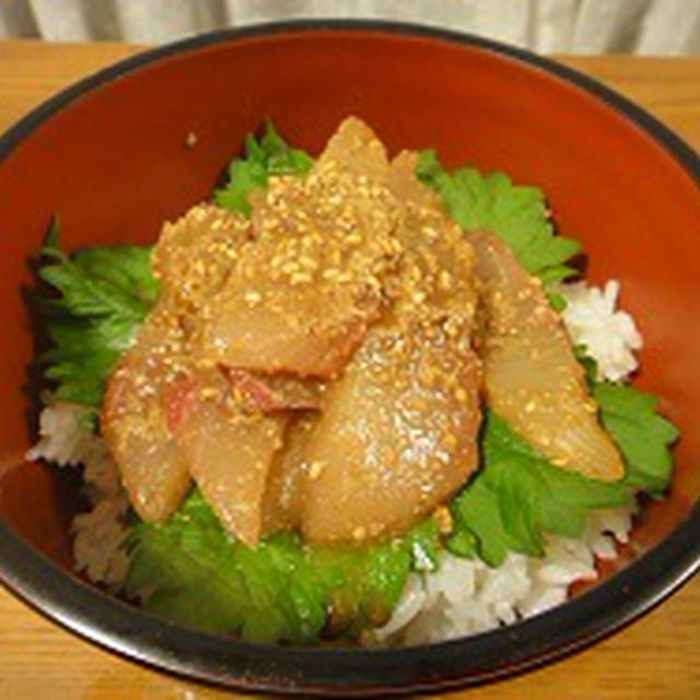１０月７日の夕飯　***　ヒラス丼　と　筍　***