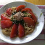 トマトの冷製スパゲッティ（ツナシソのせ）