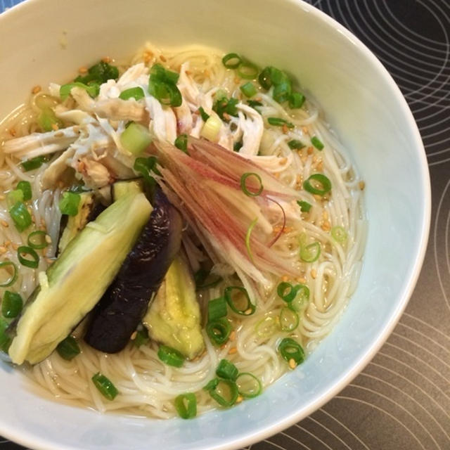 蒸し鶏素麺