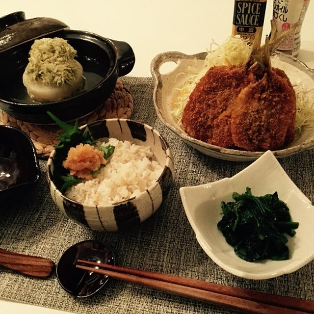 大根鶏つくねはさみ煮とろろ昆布がけとか