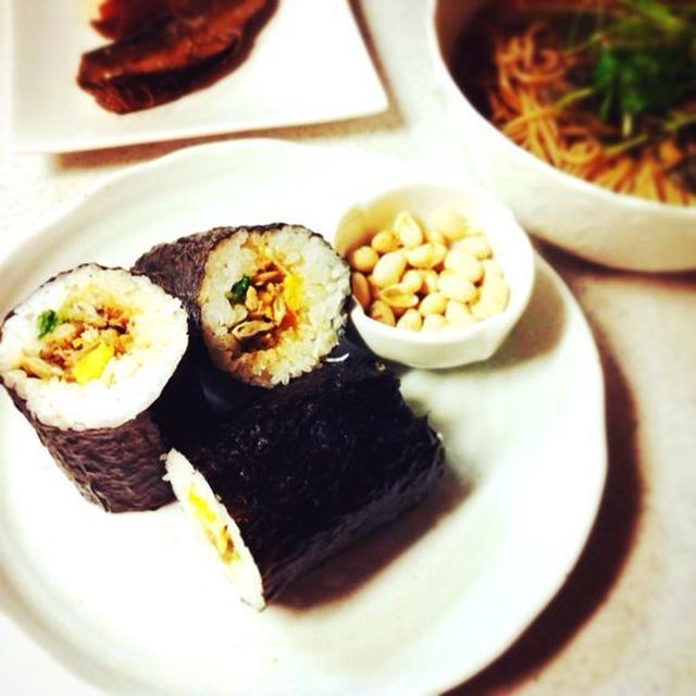節分ごはん・手作りでんぶでアサリ海苔巻き