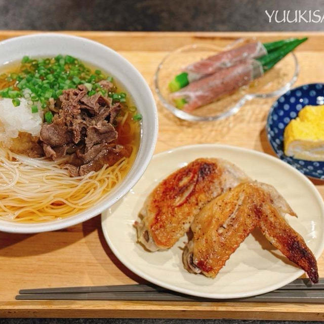 幸せそうに食べてくれた、夏のそうめんセット♪牛丼用のお肉活用で、元気が湧く、ぶっかけそうめん！