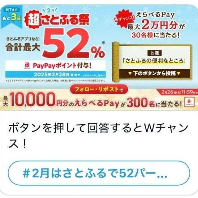 【当選】さとふる『えらべるpay100円分』