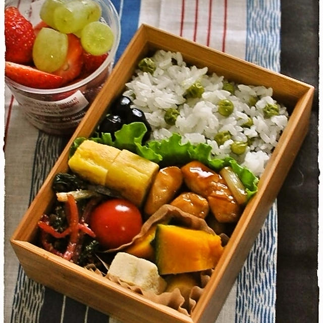 豆ごはんと照り焼き弁当