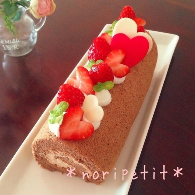 簡単ノンオイルシフォン生地deチョコロール♡ 去年のバレンタインレシピ と いちごの季節♡