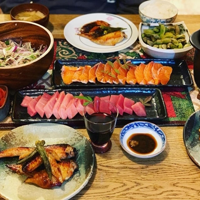 いただいたお刺身と土鍋ごはん