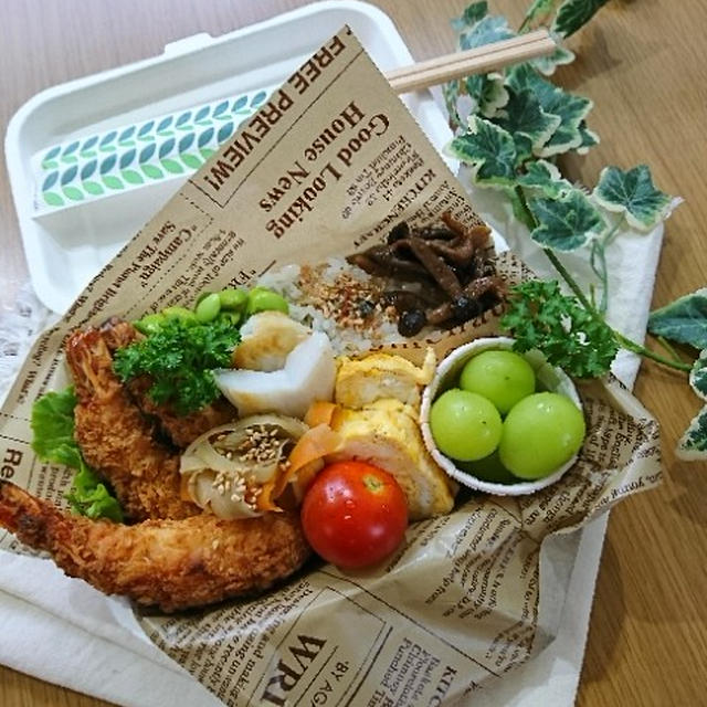最近のお弁当♪エビフライ弁当・豚肉のオイマヨ弁当・揚げ餃子と塩サケ弁当・豚肉のキャベツまき弁当