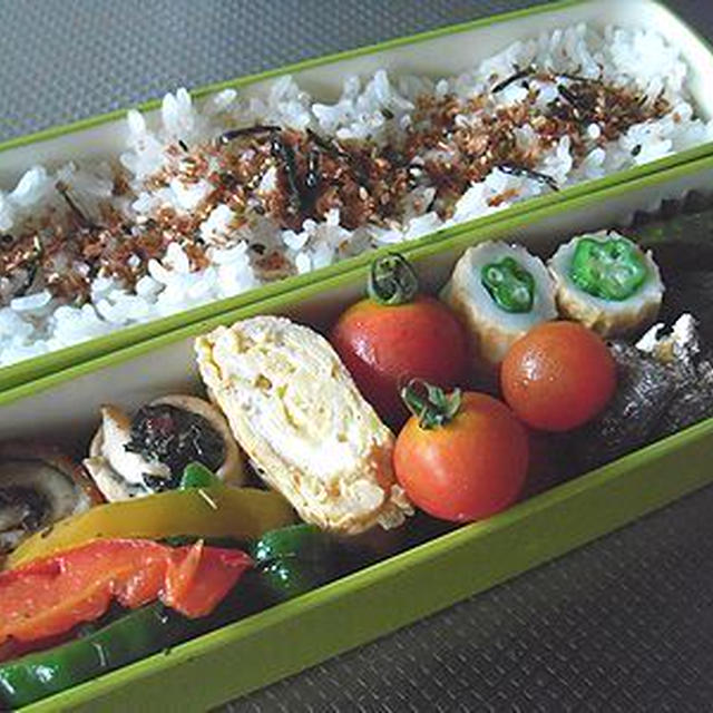 長女弁当その３（ささ身の梅紫蘇焼き）とだしご飯