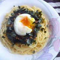 *5分で簡単♪温玉のせ納豆パスタ*