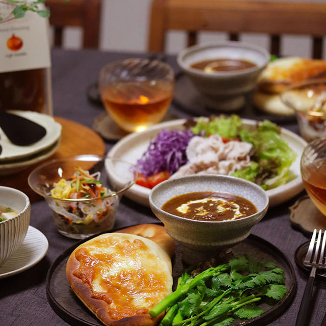 【献立】キーマカレーと、ナン＆チーズナンと、冷しゃぶサラダなど。～私のカレーが美味しい～