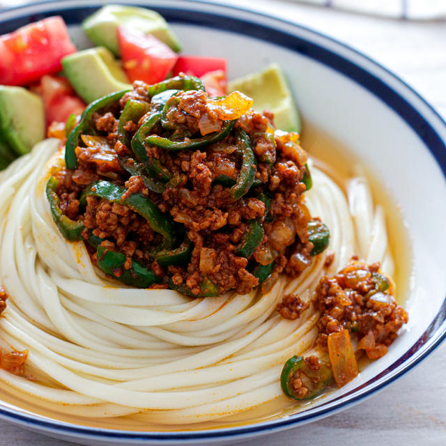 【レシピ】ピーマン入りタコス風うどん🍜✨（石丸製麺さま）