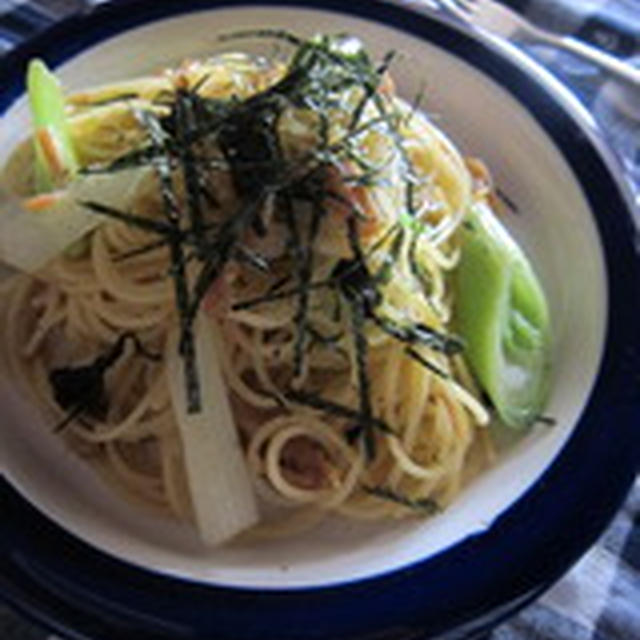 「パパッと☆長ネギとなめ茸の磯パスタ」