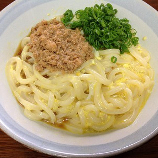 今朝は鶏そぼろで「親子釜揚げうどん」？