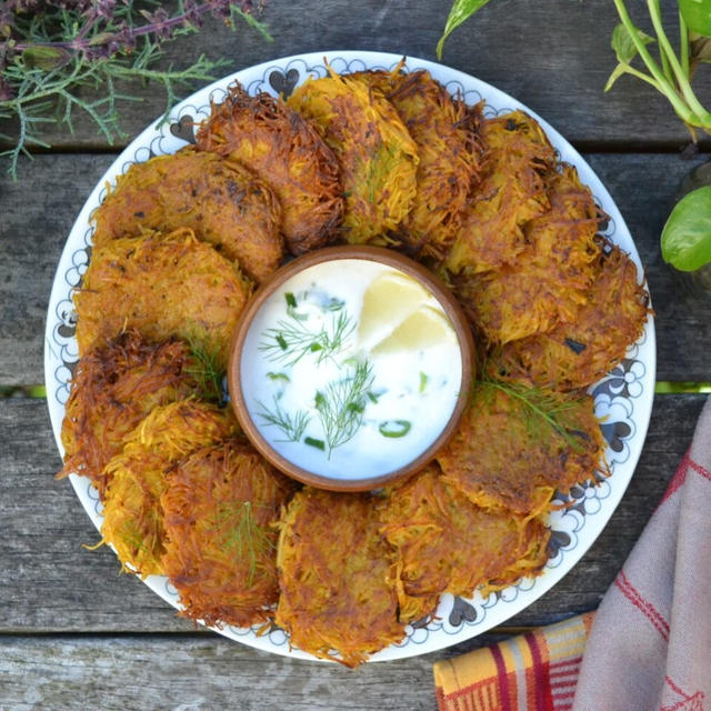 Curried Sweet Potato Latkes カレー風味のスイートポテトラッケス