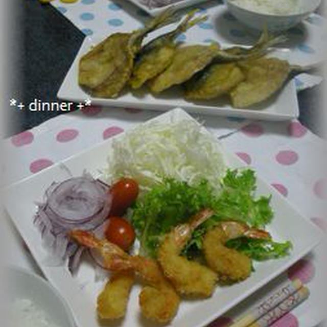 エビフライとアジのフリッターもどきカレー風味