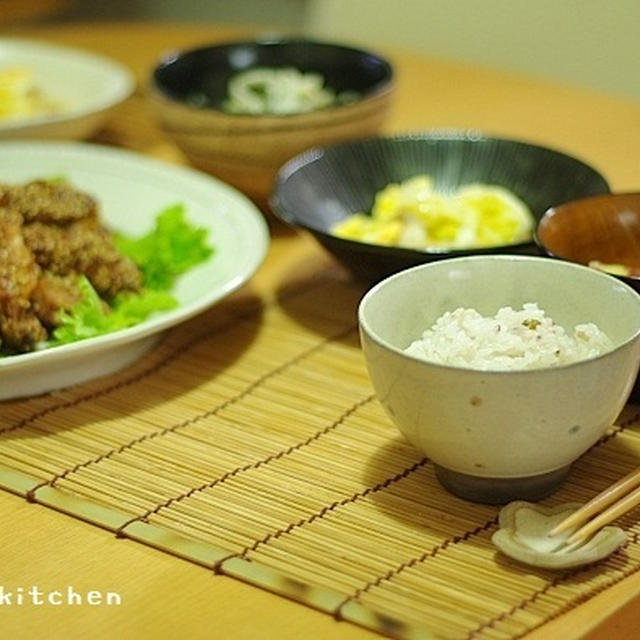 手羽中の甘辛ゴマ揚げのお夕飯