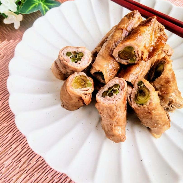 春雷と春の山菜たらの芽の肉巻き