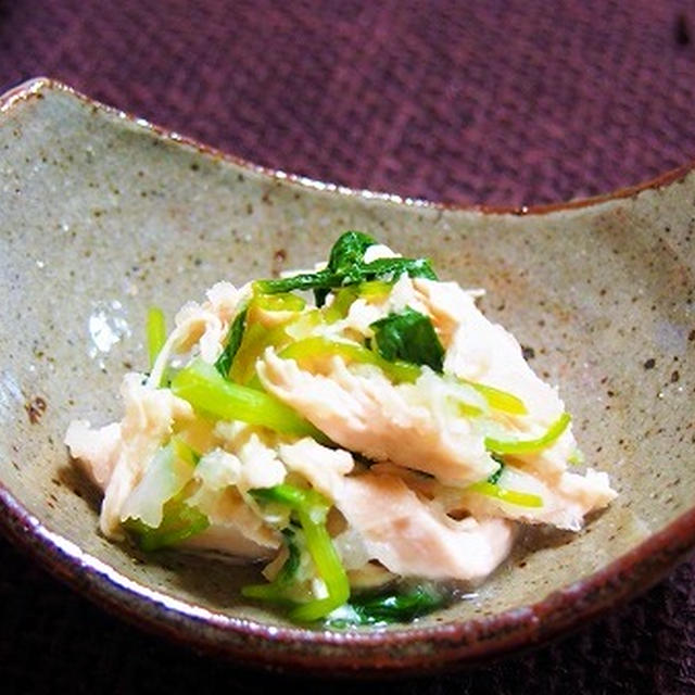 鶏ささみと三つ葉のみぞれ和え　サッパリ美味しい♪　　宅配寿司！　息子のオゴリで　(^O^)