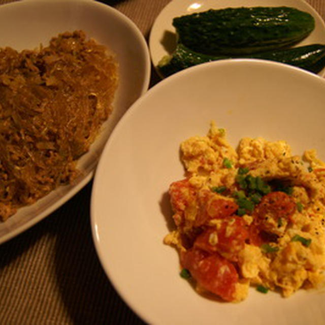 麻婆春雨＆トマトと卵炒め