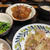 豚肉のニンニク炒め、イカ大根、ほうれん草と菜の花の辛子和え、もやしと茄子のお味噌汁