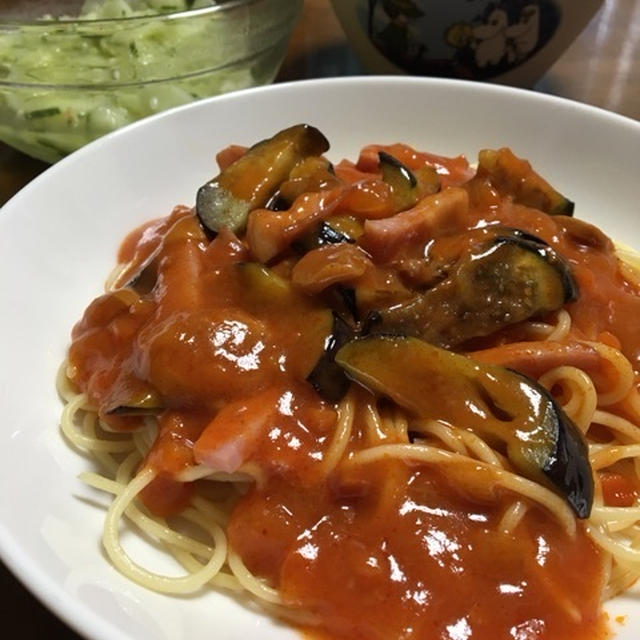茄子ベーコンパスタ