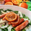 ＋＊シャウエッセン チェダー＆カマンベールとレンチン野菜の簡単サラダ+*オレンジジャムソース