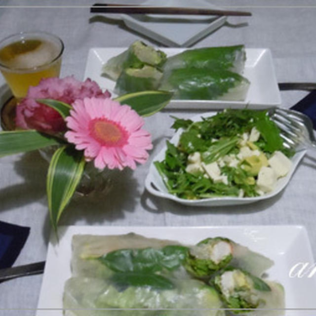 ＊もやしと海老入り生春巻き、豆腐とアボカドサラダ
