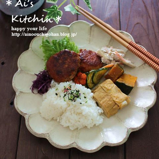 ワンプレート修業中♡お弁当の残りでハンバーグランチプレート♡