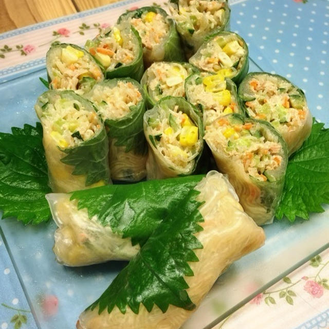 シルバー⁈ と いつもの春雨サラダに一手間♪ぺろっと食べちゃうマヨポン大葉生春巻き♡
