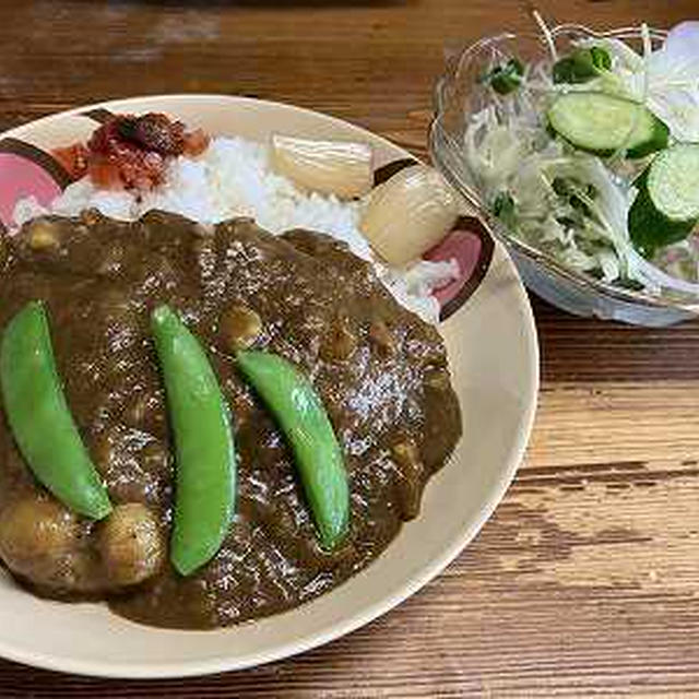 カレーライススナップエンドウ乗せ