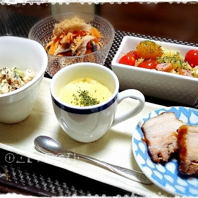おつまみ5種のおうちご飯♪　ストウブ叉焼とか。