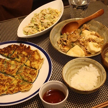 ほうれん草のチヂミと麻婆豆腐