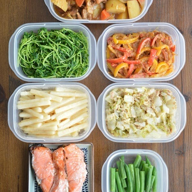 今週半ばに追加で作った、お弁当用＆晩ごはん用の作りおき（計7品）
