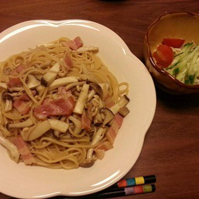 きのことベーコンの柚子胡椒パスタ