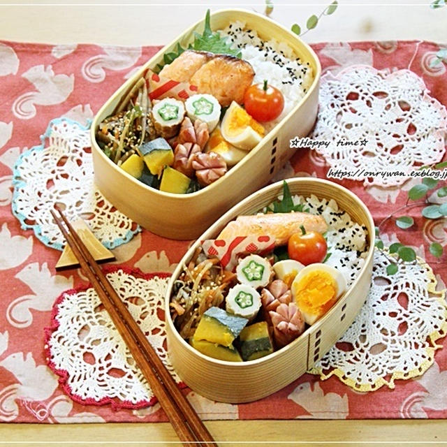 鮭弁当とひよこ♪