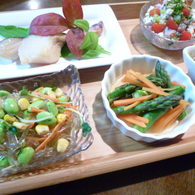 洋風冷奴とところてんサラダの献立　夕ご飯