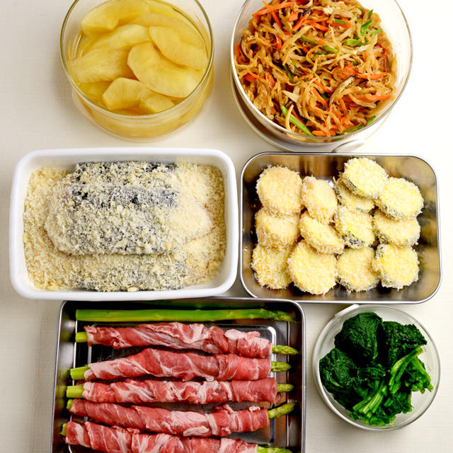 昨日は早めに作りおいて晩ご飯と今朝の弁当を仕上げました。